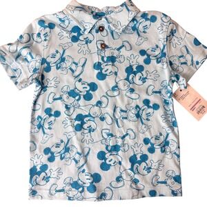 Disney Jumping Beans Mickey Mouse Blue Sketch Polo Shirt Toddler‎ Boys 2T NEW